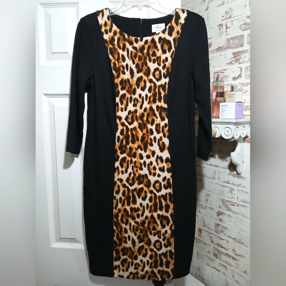 Chico's So Slimming Black and Brown Leopard Print Dress